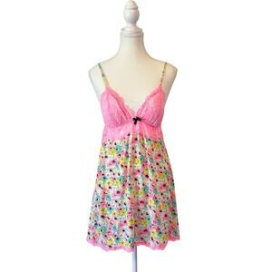 Victoria's Secret Y2K Lace Floral Babydoll Slip Dress Pink Size Medium